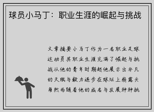 球员小马丁：职业生涯的崛起与挑战